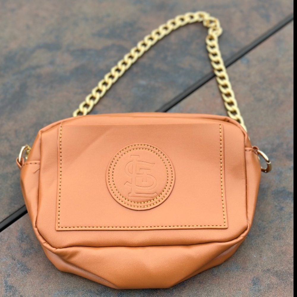St. Louis Cardinals Tan Purse with Gold Metal Chain